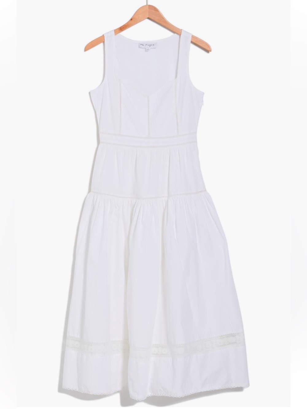 Maisie White Cotton Poplin Lace Detail Sleeveless Tiered Midi Dress - Sz L, NWT